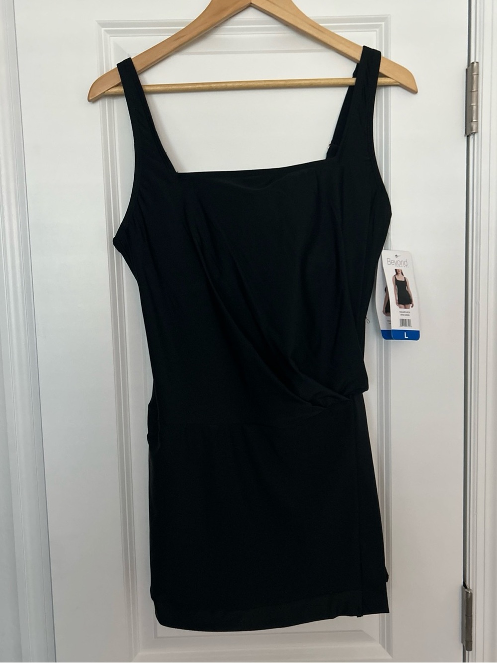 Beyond Control Women's Swim Dress Black Square Neck Swim Dress- NWT- Large